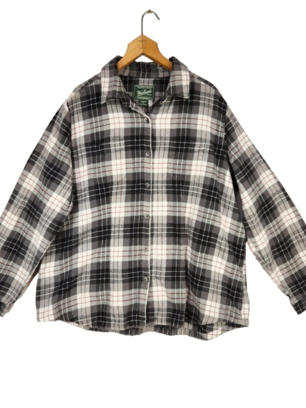 Woolrich Button Down Women's Shirt XXL Charcoal Plaid Long Sleeve Outdoor Casual
